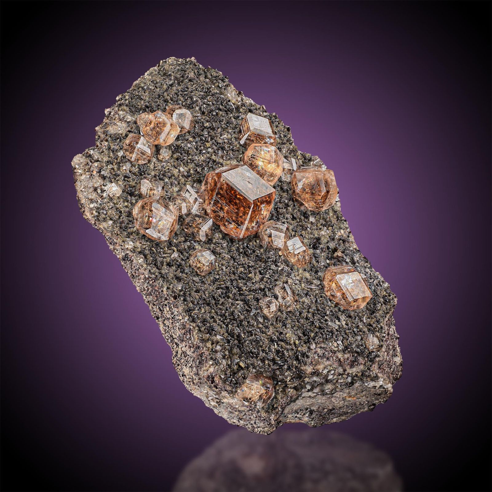 Hessonite Garnet - Gemmy Peach on Dark Matrix - Jeffrey Mine
